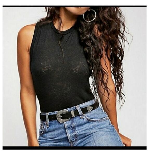 Free People All The Time Linen Blend Black Bodysuit size XS - Picture 1 of 11